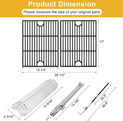 Grill Replacement Parts for Nexgrill 5 Burner 720-0888N, 720-0888, 4 Burner 720-0830H, 720-0783E, Cast Iron Grill Grates, Heat Plates and Burners Kit for Nexgrill Replacement Parts 5 Burner