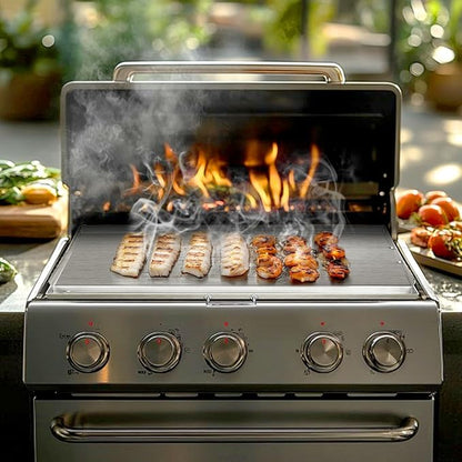 LotFun 30" x 15" Stainless Steel Cooking Griddle for Outdoor Gas Grill, Universal Griddle Flat Top Plate Insert with Grease Groove and Removable Handles for Electric/Charcoal/Gas Grill, Camping,Party