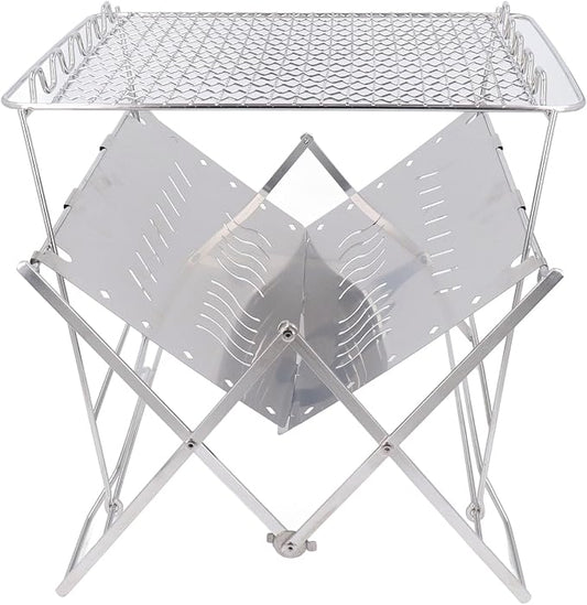 Charcoal Grill, Stainless Steel Portable Folding BBQ,Barbeque Grill - Foldable, Stable Base, Stainless Steel, Multi Purpose, Ideal for Camping, Portable Charcoal Grill