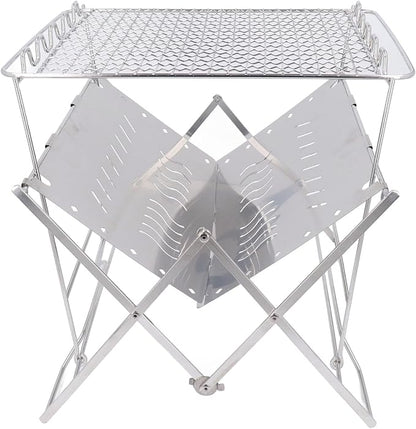 Barbeque Grill Foldable Stable Base Stainless Steel Wood Burning Charcoal Grill, Portable Multi Purpose Outdoor BBQ Grill with Storage Bag for Camping Picnic