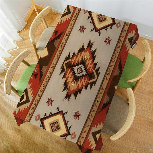 Swono Rectangle Tablecloth Geometric Pattern Table Cover 52x70 Inch American Southwest Native Style Aztec Table Cloth Rectangle Tables Decorative Tablecloth for Dining Party Camping BBQ