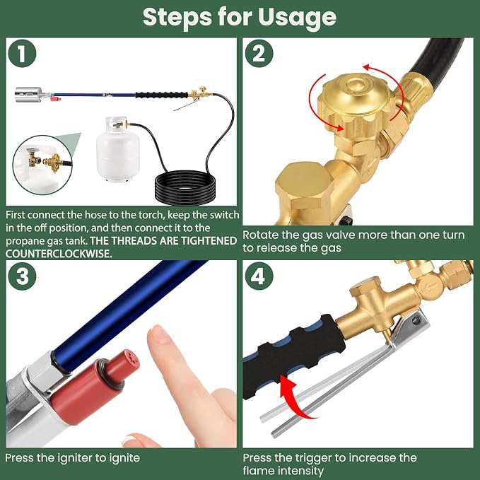 ARTFLAMM Propane Torch Weed Burner Kit with Storage Bag, Torch Gun for Outside with 10 FT Hose, Self Igniter Weed Flame Torch for Fire Pit, Roofing, Melting Snow and Ice