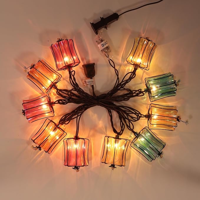 Outdoor String Lights Plug in with 10 Incandescent Bulbs, Multicolor Patio Lights Connectable Weatherproof Decorative Lantern String Lights for Gazebo Porch Bedroom Cottagecore Decor