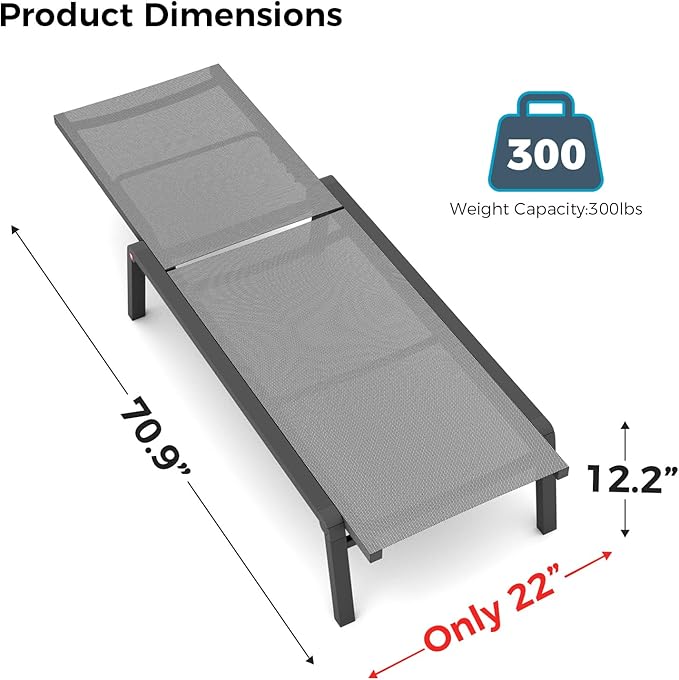 Patio Chaise Lounge Set of 2 with 4 Adjustable Backrest, Foldable Aluminum Chaise Lounge Chair Recliner for Outdoor, Poolside, Sun Tanning Grey