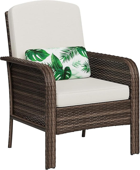 GarveeLife 2-Piece Wicker Chair Set, Brown Gradient Rattan with White Cushion, Comfortable, for Outdoor Lounge are