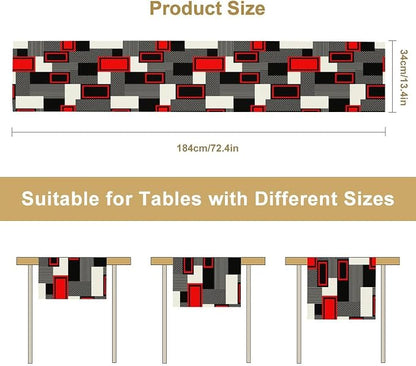 Red Gray Black Table Runners for Tabletop Decorations Mid Century Modern Abstract Geometry Lattice for Dinning Holiday Party Indoor Outdoor Decor, Abstract Lines 13x36in