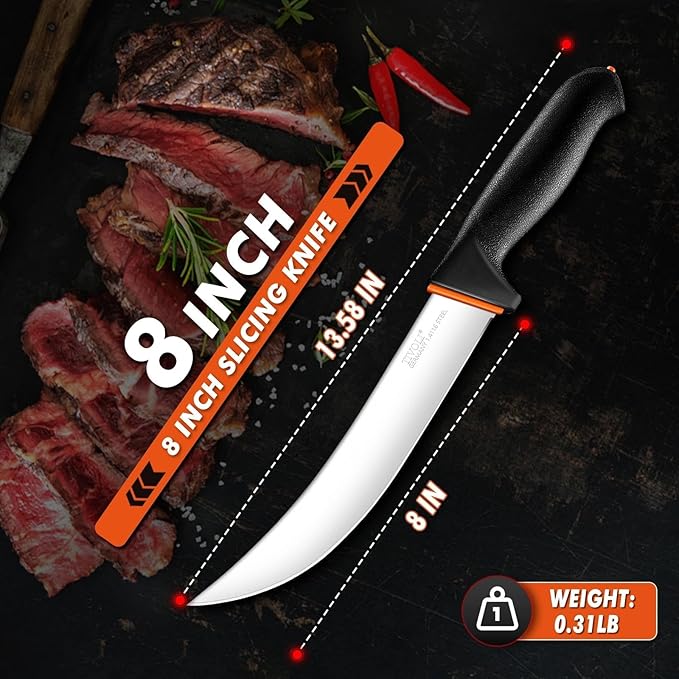 TIVOLI Slicing Knife 8 Inch - Brisket Knife with Ergonomic Non-Slip Softgrip & German Stainless Steel Razor Sharp Blade for Meat Cutting,Slicing - Gift for Men Women