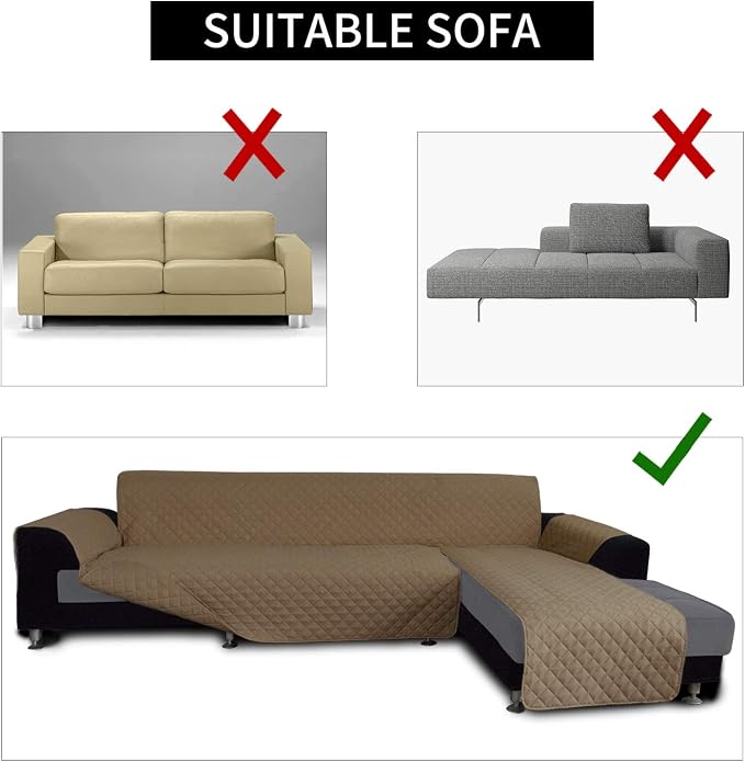 Easy-Going Reversible L-Shape Sectional Couch Cover, Small, Camel/Camel | Soft Sofa Slipcover For Dogs, Fits Left/Right Chaise Lounge Protector, Water Resistant Mat For Living Room