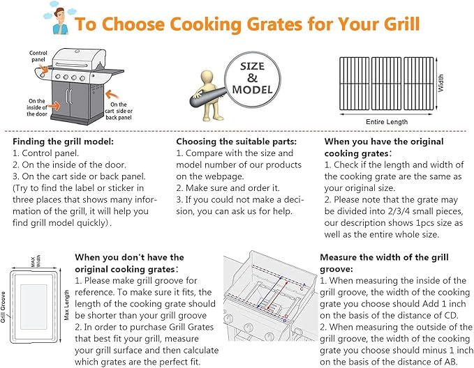 Grill Grates for Charbroil Advantage 4 Burner 463344116 463343015 463344015, Gas2coal 463340516 463370516, Grill Grids for Char-Broil 463336016, Replacement for G467-0002-W1, G309-0019-W2, 16 15/16"