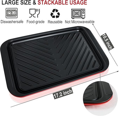 Czlizdyt Grilling Prep and Serve Trays, BBQ Platter for Raw and Cooked Food, Melamine Serving Trays for Food, Set of 2, Black and Red, Napkin and Cleaning Clothes Included