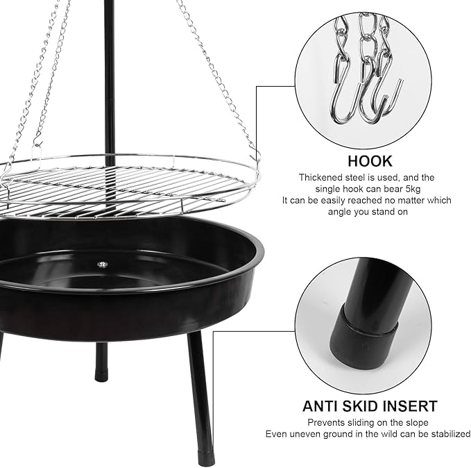 campfire grill, campfire tripod with a barbecue basin, suitable for outdoor travel and gatherings (chain)