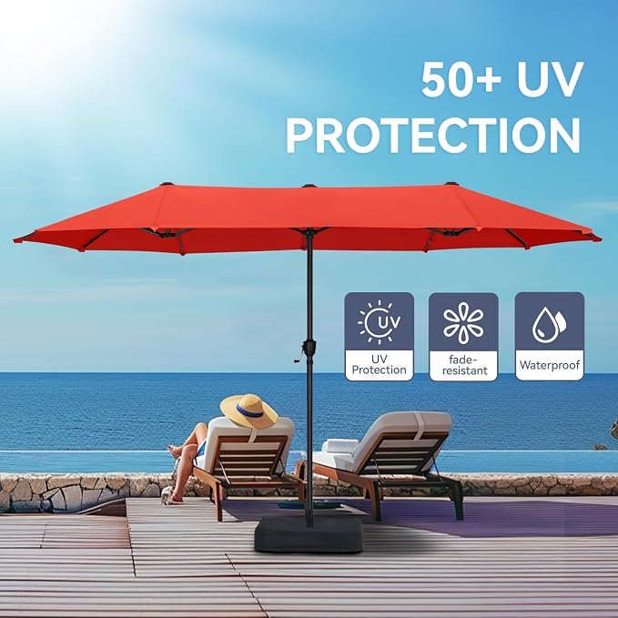 GREEN PARTY 13 ft Outdoor Patio Umbrella, Large Rectangular Table Umbrellas | Double-Sided, UV & Fade Resistant Canopy for Deck Poolside Garden Backyard, Market Umbrella with Crank & 1.5" Pole,Orange Red