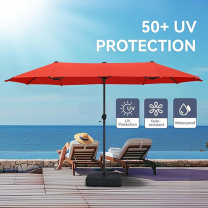 GREEN PARTY 13 ft Outdoor Patio Umbrella, Large Rectangular Table Umbrellas | Double-Sided, UV & Fade Resistant Canopy for Deck Poolside Garden Backyard, Market Umbrella with Crank & 1.5" Pole,Orange Red