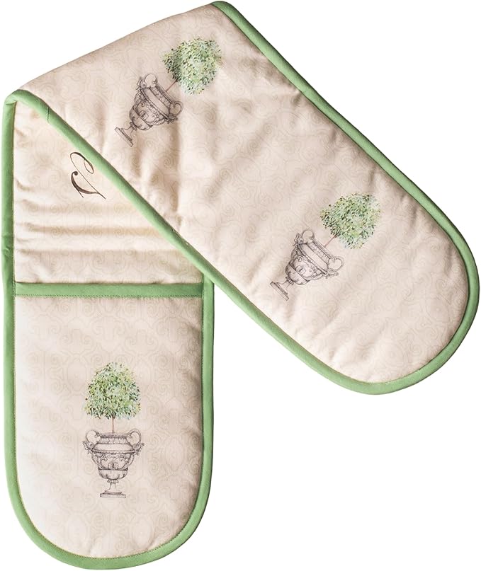 Maison d' Hermine Double Oven Mitts 100% Cotton 7"x35" Double Oven Mitt Heat Resistant BBQ Cooking Gloves with Loop Baking Grilling Kitchen Hotel Home Farmhouse Spring Summer (Jardin Du Roy)