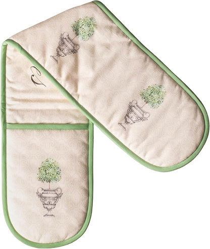 Maison d' Hermine Double Oven Mitts 100% Cotton 7"x35" Double Oven Mitt Heat Resistant BBQ Cooking Gloves with Loop Baking Grilling Kitchen Hotel Home Farmhouse Spring Summer (Jardin Du Roy)