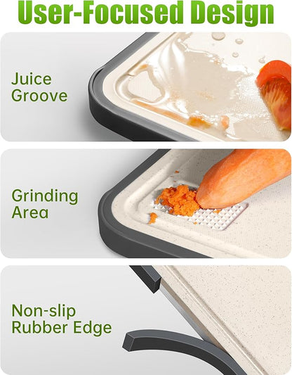 Titanium Cutting Boards for Kitchen, Non Toxic 2-in-1 Cutting Board Double Sided, Food Grade Chopping Boards for Fresh Meat Vegetable, Easy to Clean Large Size (18”×16” + 16”×11”)