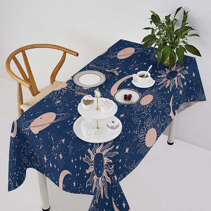Moon Sun Tablecloth Vintage Star Magical Galaxy Space Boho Celestial Table Cloth Water Resistant Wipeable Table Cover for Farmhouse Picnic Party Holiday Kitchen Dinner Table 60"x120"