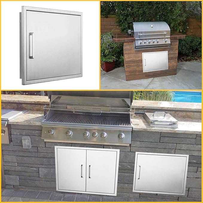 BBQ Access Door Stainless Steel,Overall-Size:20" by 27" Horizontal Single Door Reversible Open Left or Right,Flush Mount for Outdoor Kitchen