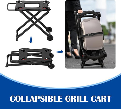 SafBbcue Outdoor Collapsible Grill Table for Weber Q Series Q1200 Grill, Foldable Grill Stand for Weber Q1000 Q2000 Q2200 Table Top Grill Accessories with Transport Handle and Wheels