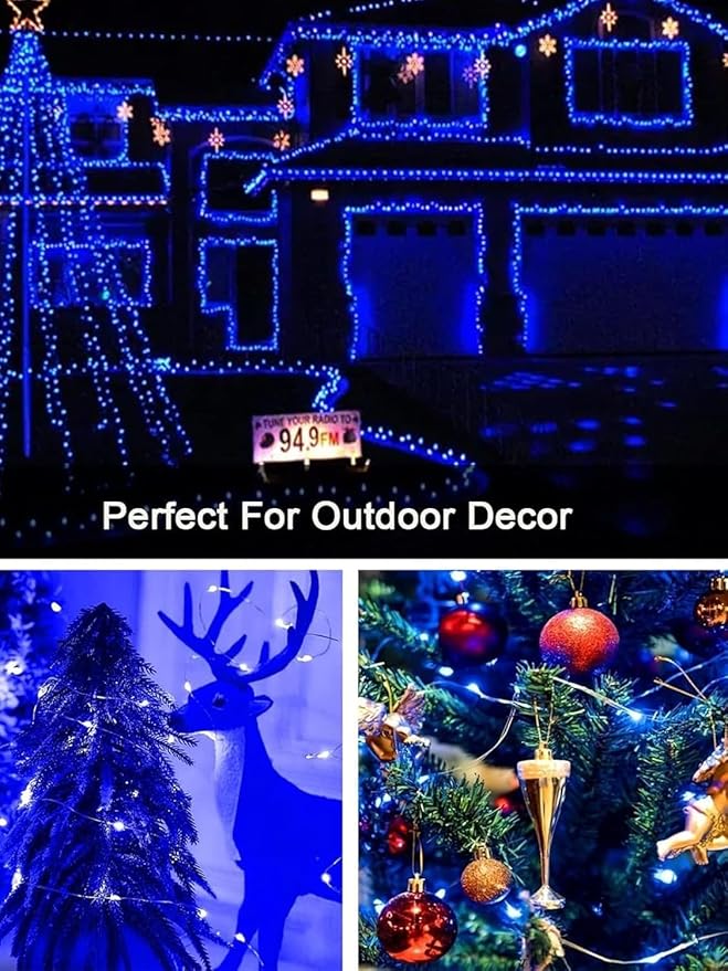 4 Pack 100 LED Fairy Lights Battery Operated with Remote, 33FT Waterproof Twinkle Lights with Timer & 8 Modes, Fairy String Lights Outdoor Indoor for Bedroom Classroom DIY Christmas Decor (Blue)