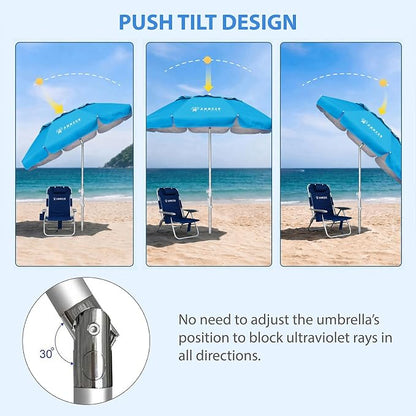 AMMSUN 6ft Folded Portable Travel Beach Umbrella with Sand Anchor Tilt Air vent UPF 50+UV Protection Fit In Suitcase Compact Foldable Telescopic umbrellas for Patio Garden Beach Pool Sky Blue