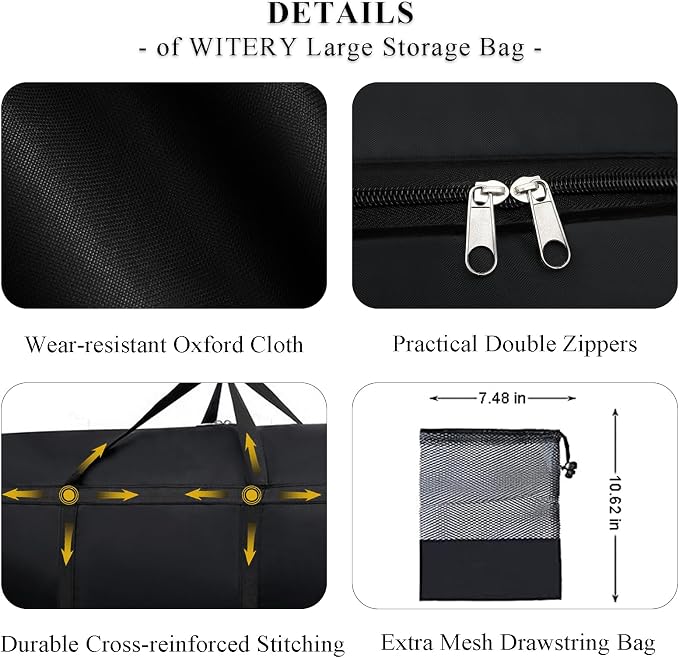 WITERY 180L/47.5 Gallons Extra Large Storage Bags Jumbo Duffle Bag for Travel Moving Totes Boxes Heavy Duty Stronger Handles Zippers Reusable Storage Totes for Bassinet Clothes Blankets Dorms