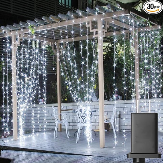 Solhice LED Curtain Lights Outdoor 30ft x10ft Cool White, 720 LED Plug in Hanging Christmas String Lights Indoor, Twinkle Light Backdrop for Outside Backyard Wedding Bedroom Decor (Not Connectable)