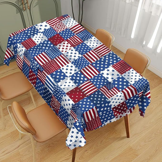 Patriotic American Decorative Rectangle Tablecloth Flag USA National Rectangle Kitchen Table Cover Oblong Tablecloth for Dining Table Buffet Parties Patio Camping 52" x 70" 4-6 Seats