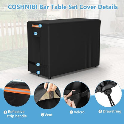 COSHNIBI Patio High Top Table and Chairs Cover,Bar Height Table Chairs Set Cover for 5 Piece Wicker Bar Dining Set/4 Person Patio Table and Chairs Set, ,48.5"L x 38.5"D x 41"H,Black
