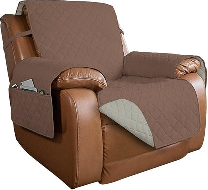 PureFit Reversible Recliner Chair Covers Couch Covers for Dogs, 28 in | Brown/Beige, Water Resistant Couch Protector, Washable Pet Couch Cover with Non Slip and Elastic Straps For Kids