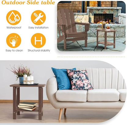 Apolimi Adirondack Outdoor Side Table, 2-Tier Sturdy Patio End Table Weather Resistant, 16.5" Solid Side Table for Patio, Pool, Porch