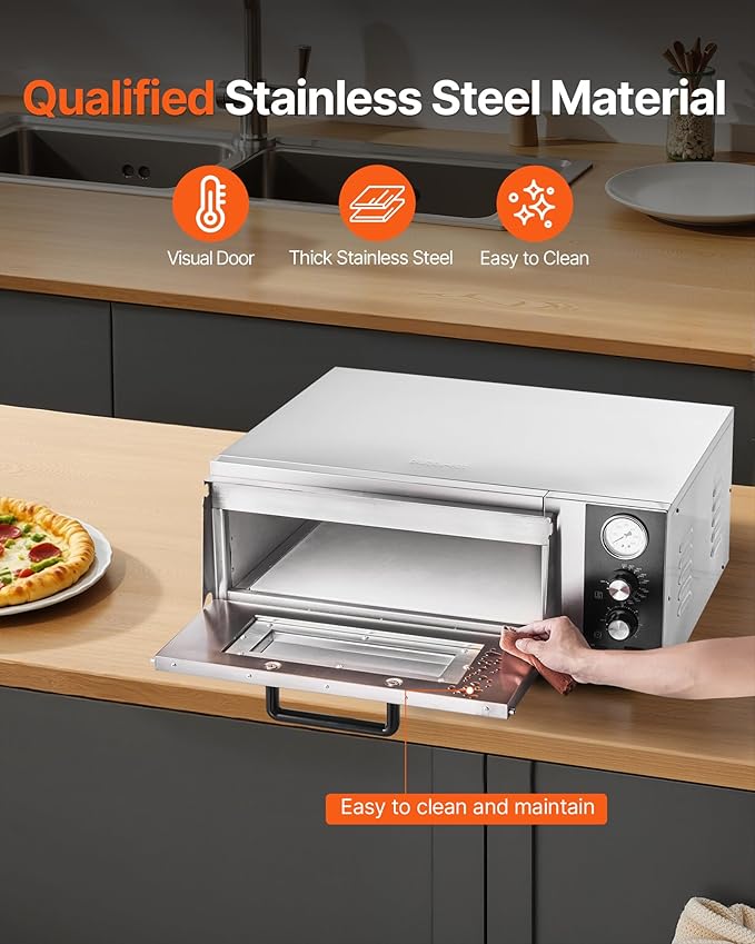 VEVOR Electric Pizza Oven, 18-Inch Commercial Pizza Ovens, 752°F Max Temp, 1740W Large Pizza Oven Countertop with Temp & Time Control, Built in Thermometer Indoor Pizza Maker for Restaurant Home Use
