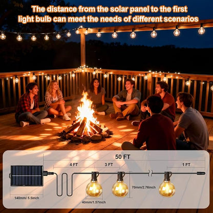 Nisocy Solar String Lights Outdoor Waterproof with Remote & Timer, LED Shatterproof G40 Bulbs, Solar Powered Patio Lights for Christmas, Winter Decor, Backyard, Porch, Garden, Wedding (50FT)
