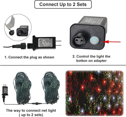 Pooqla Red and White Christmas Net Lights Outdoor, 21x 5ft Green Wire | 360 LED Large Net Mesh Lights Plug in, 8 Modes Waterproof Connectable Bushes Lights for Christmas Hedge Yard Decor