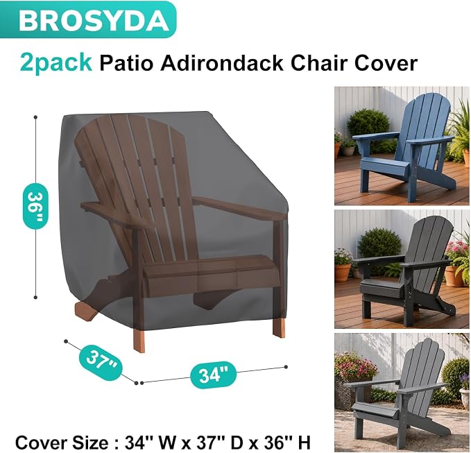 Adirondack Outdoor Chair Covers Waterproof 34"Wx37"Dx36"H, Black | 2 Pack Patio Furniture Covers Protect from Rain and UV; Heavy-Duty Oxford Fits Lounge, Deep-Seat & High-Back Chairs on Lawn