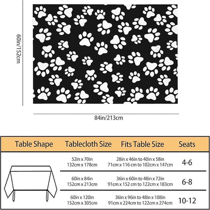 TKS MITLAN Dog Paw Tablecloth 60x84 Inch Rectangular Black White Cat Footprint Dog Paw Prints Oblong Table Cloth Kitchen Table Decorations for Home Dinner Party
