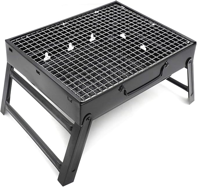 HTTMT- Outdoor Campling Foldable Compact Barbecue BBQ Grill Charcoal Stove Shish Kabob Tabletop For Outdoor Camping Picnic Travel Cooker[P/N: ET-COOK006-BK]