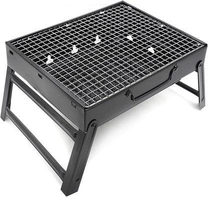 HTTMT- Outdoor Campling Foldable Compact Barbecue BBQ Grill Charcoal Stove Shish Kabob Tabletop For Outdoor Camping Picnic Travel Cooker[P/N: ET-COOK006-BK]