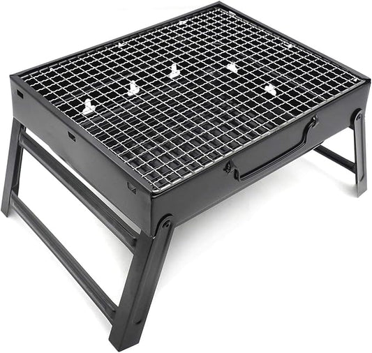 HTTMT- Outdoor Campling Foldable Compact Barbecue BBQ Grill Charcoal Stove Shish Kabob Tabletop For Outdoor Camping Picnic Travel Cooker[P/N: ET-COOK006-BK]