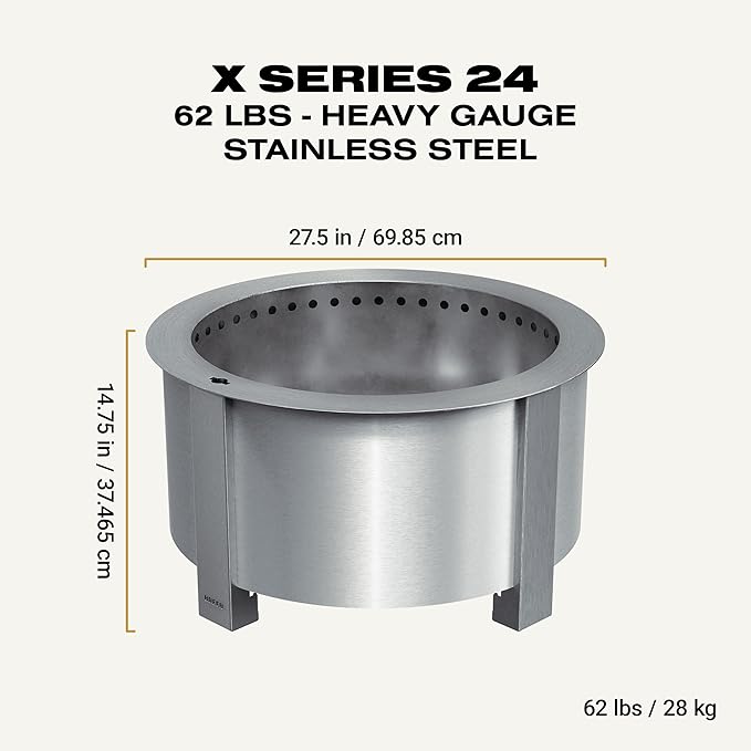 Breeo Smokeless Fire Pit (X Series 24, Stainless Steel) | 27.5 inch Smokeless Firepit for Outside | 62 Pounds | Ideal for Families Compatible with Wide Range of Breeo Accessories
