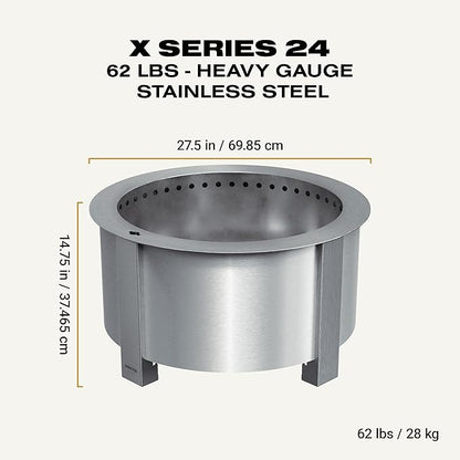 Breeo Smokeless Fire Pit (X Series 24, Stainless Steel) | 27.5 inch Smokeless Firepit for Outside | 62 Pounds | Ideal for Families Compatible with Wide Range of Breeo Accessories