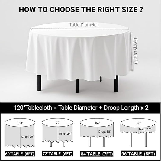 MRJ White Table Clothes for Round Tables 120 inch Stain and Wrinkle Resistant Washable Polyester Table Cover for Banquet Party Buffet Restaurant