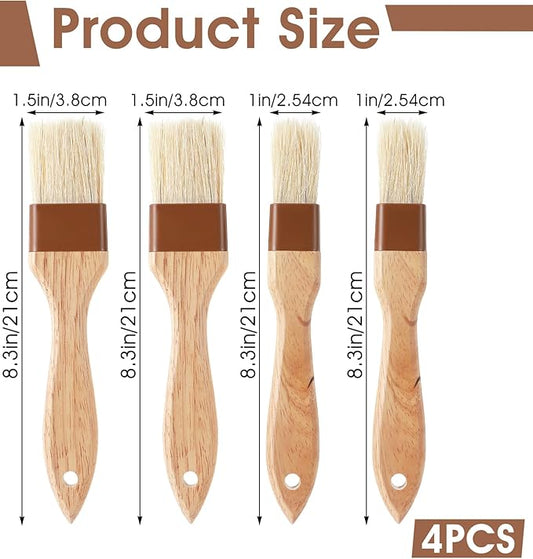 4Pcs Pastry Brush, Natural Bristle Pastry Brushes for Cooking Baking Grilling Basting Brush with Beech Wooden Handle for Butter Oil Marinade, Grilling & Baking Kitchen Food Brushes (1 Inch & 1.5 Inch)