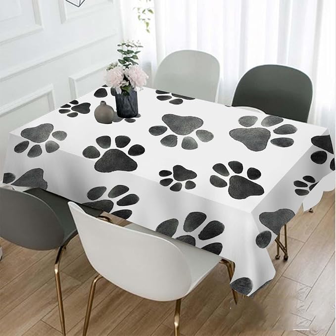 TKS MITLAN Dog Paws Cute Tablecloth 60x84 Inch Rectangular Animal Grey Footprints Oblong Table Cloth Kitchen Table Decorations for Home Dinner Party