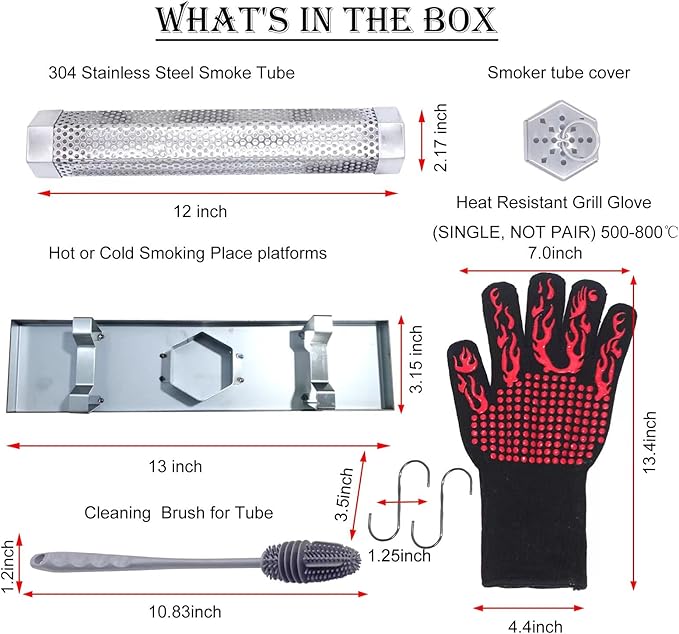 12'' Pellet Smoker Tube, Smoke Tube for Pellet Smoker With a Stainless Steel Tray and Tube Cover, 5 Hours Billowing Smoke, Works with Any Grill or Smoker