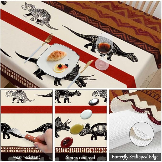 Swono Dinosaurs Tablecloth Tribal Geometric Animal Dinosaurs Heavy Duty Table Cloth Decorative Table Cover for Kitchen, Party Banquet and Holiday Tablecloth, 52x70 Inch(4-6 Seats)