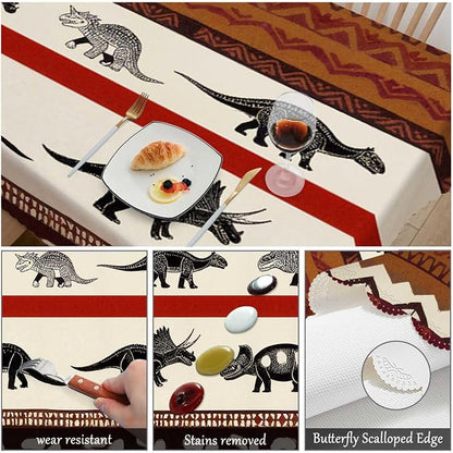Swono Dinosaurs Tablecloth Tribal Geometric Animal Dinosaurs Heavy Duty Table Cloth Decorative Table Cover for Kitchen, Party Banquet and Holiday Tablecloth, 52x70 Inch(4-6 Seats)
