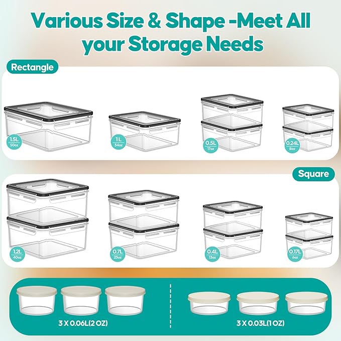 40 Pcs Food Storage Containers with Lids Airtight (20 Lids & 20 Containers) | Reusable Plastic Leakproof Meal-Prep Container for Kitchen Storage Organization Microwave/Dishwasher Safe with Labels & Pen