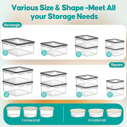 40 Pcs Food Storage Containers with Lids Airtight (20 Lids & 20 Containers) | Reusable Plastic Leakproof Meal-Prep Container for Kitchen Storage Organization Microwave/Dishwasher Safe with Labels & Pen