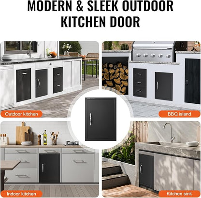 VEVOR Outdoor Kitchen Door - 16W x 22H Inch, Flush Mount, Vertical Wall Door with Handle, for BBQ Island and Grilling Station